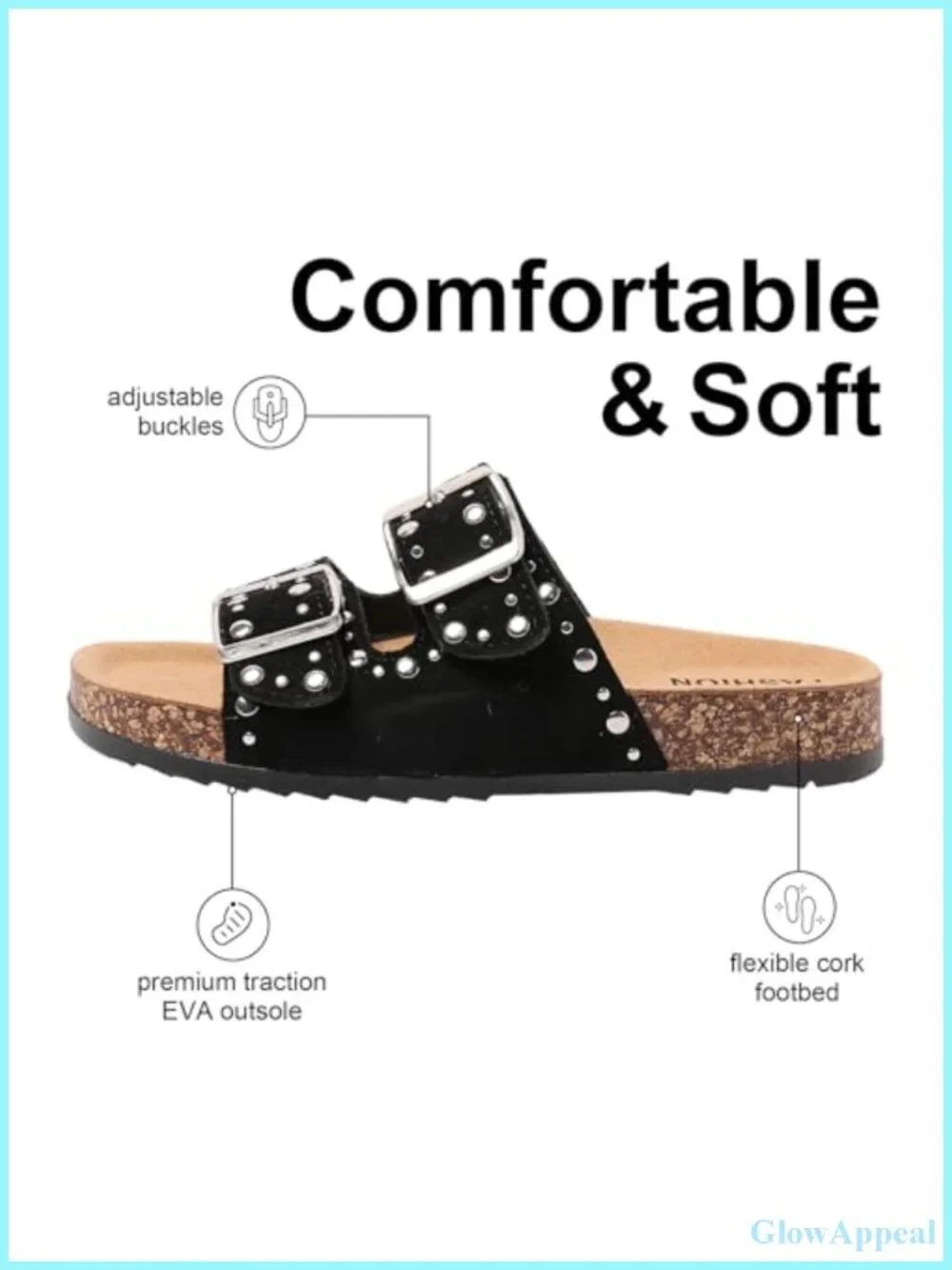 Cork Footbed Slide Sandals Adjustable Buckle Studded